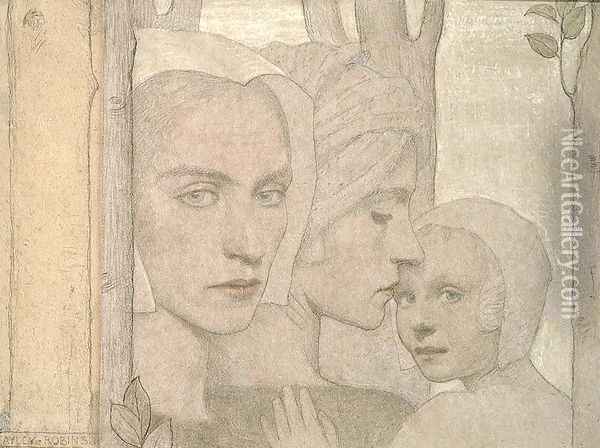 The Two Sisters, 1908 Oil Painting - Frederick Cayley Robinson
