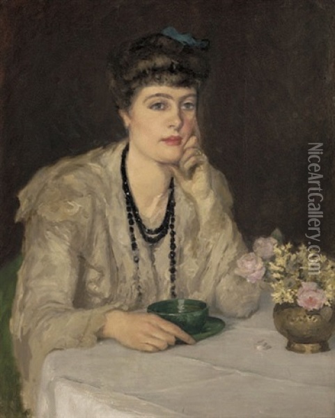 A Cup Of Chocolate (at The Table) Oil Painting - Rupert Bunny