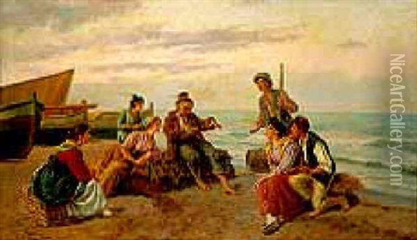 A Fisherman's Tale Oil Painting - Pietro Gabrini