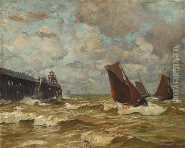 Segelboote Am Hafenkai Oil Painting - Carl (Karl, Charles) O'Lynch of Town