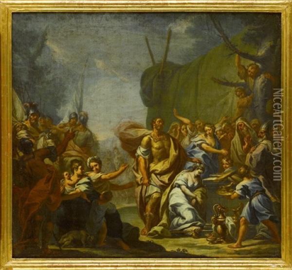 Samson Und Dalila (+ Die Opferung Der Iphigenie; Pair) Oil Painting - Gaspare Diziani