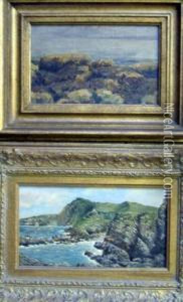 Whitely Oil On Board Filey Brigg, Signed, 5 X 8.25in And Another Scene Initialled J.h.r Oil Painting - John William Whiteley