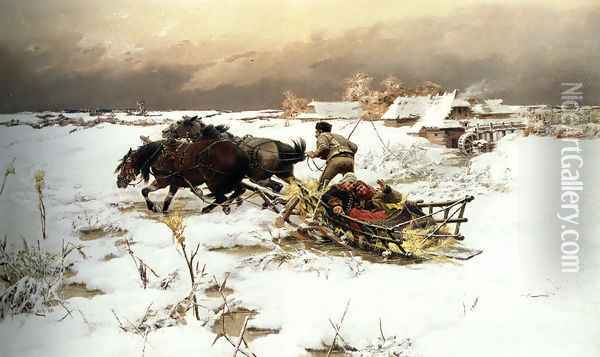 The Sledge Ride Oil Painting - Jaroslav Fr. Julius Vesin