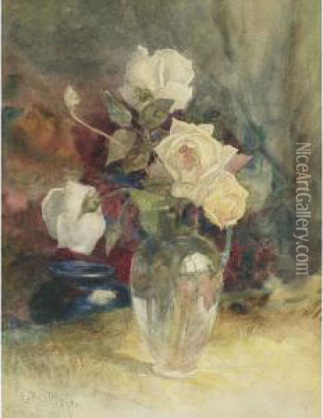Still Life With Roses Oil Painting - Lucius Richard O'Brien