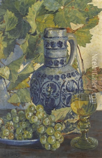 Stillleben Mit Krug, Weinglas Und Trauben Oil Painting - Paul Schuerch