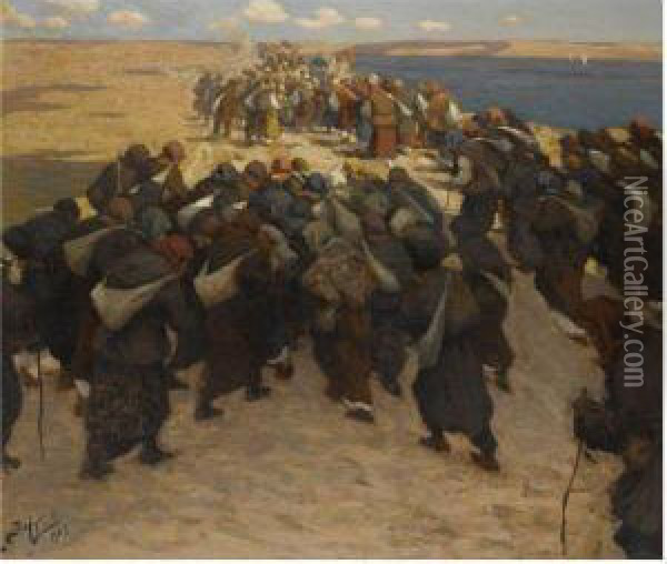 Crowd Of Pilgrims Oil Painting - Viktor Ivanovich Zarubin