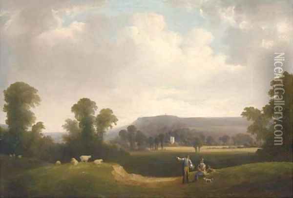 Exwick church and Haldon Beacon from Exwick fields, Devonshire Oil Painting - John Wallace Tucker