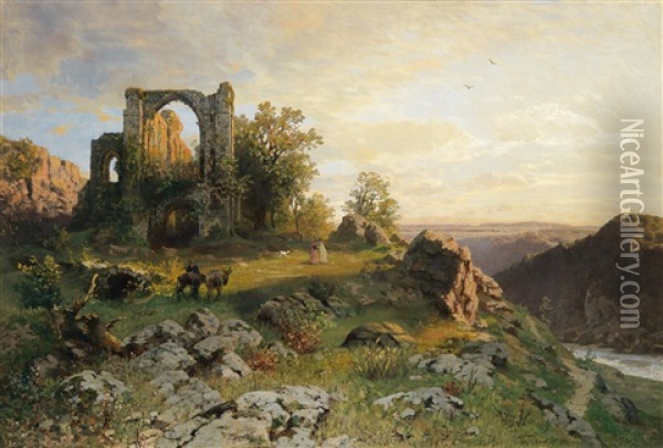 Weite Landschaft Mit Ruinenanlage Oil Painting - Hugo Darnaut