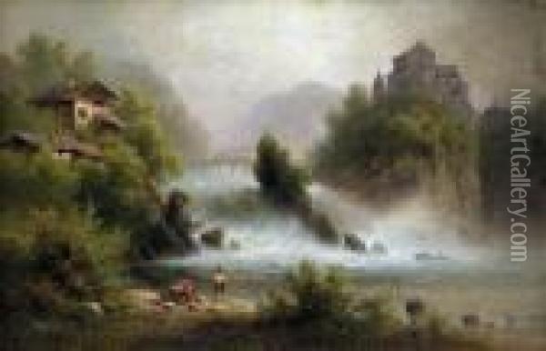 Der Rheinbachfall Bei Schaffhausen Oil Painting - Albert Rieger