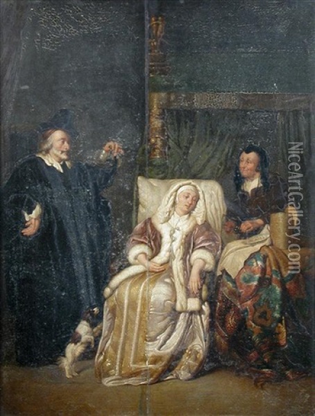 The Doctor's Visit (after Gabriel Metsu) Oil Painting - Pieter Cornelisz van Slingeland