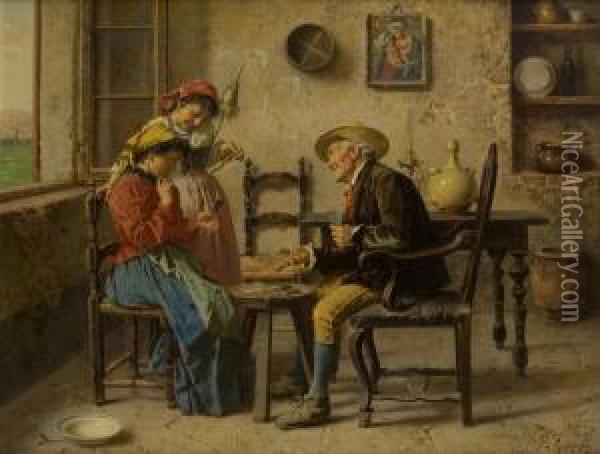 I Giocatori Di Carte Oil Painting - Eugenio Zampighi