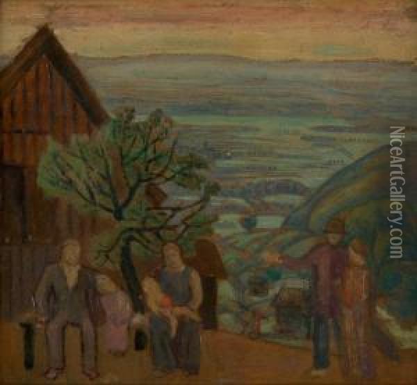 Personengruppe Vor Landschaft Oil Painting - Robert Genin