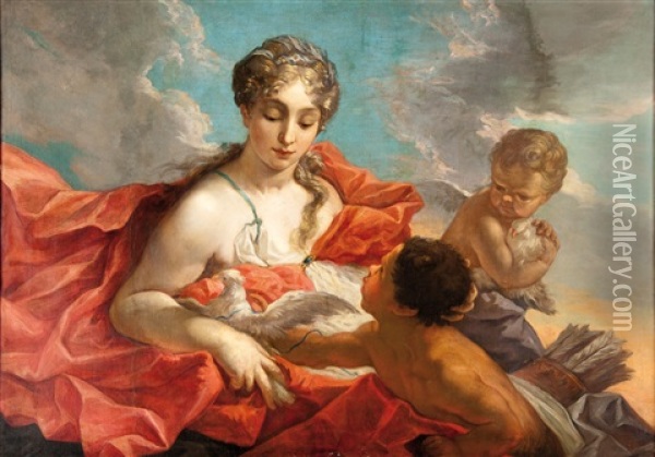 Venus Et Cupidon Oil Painting - Giovanni Antonio Pellegrini