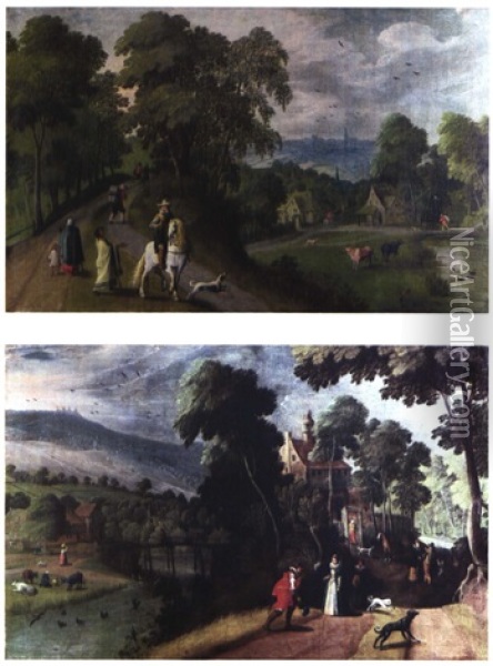 Le Rencontre Sur Le Chemin (+ Paysage Aux Cavaliers Et Paysans; Pair) Oil Painting - Hans Jordaens III