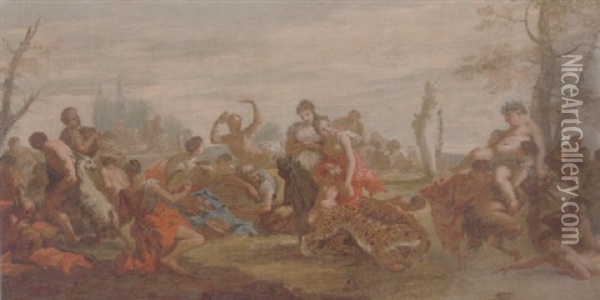 The Triumph Of Bacchus Oil Painting - Giovanni Antonio Pellegrini
