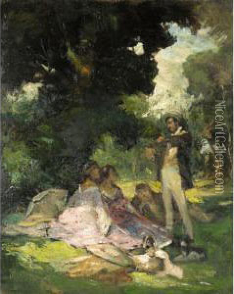 The Picnic Oil Painting - Geza Udvary
