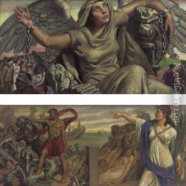 Liberty Unchained And Images Of War: Two Works Oil Painting - Charles Allan Winter