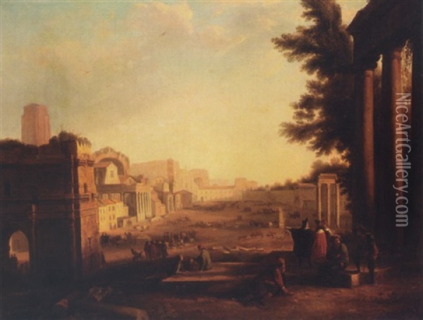 Rome, A View Of The Campo Vaccino Oil Painting - Claude Lorrain