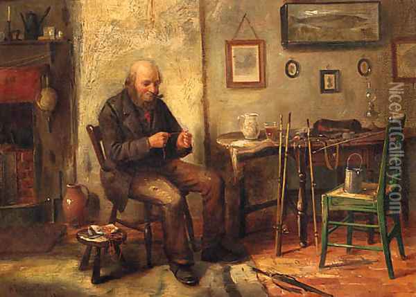 An Angler Preparing His Bait Oil Painting - Henry Spernon Tozer