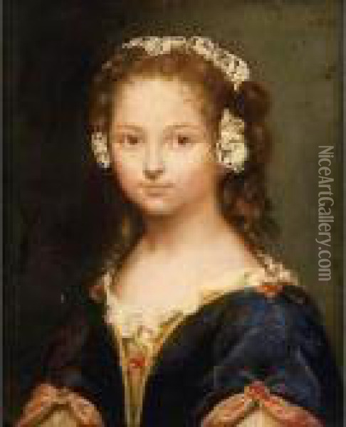Portrait Of A Girl, Said To Be Jeanne De Fleurieu Oil Painting - Pierre Le Romain I Mignard