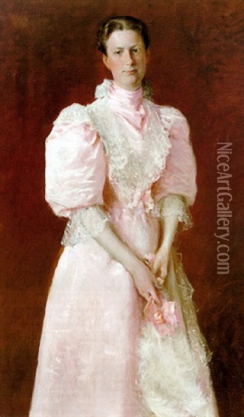 A Study In Pink (portrait Of Mrs. Robert P. Mcdougal) Oil Painting - William Merritt Chase