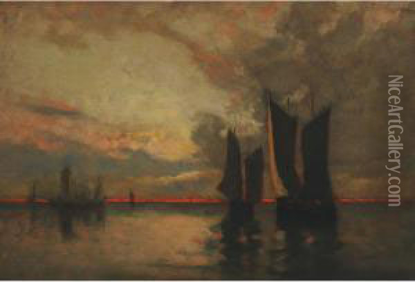 Fishing Boats, Bay Of Fundy Oil Painting - John A. Hammond