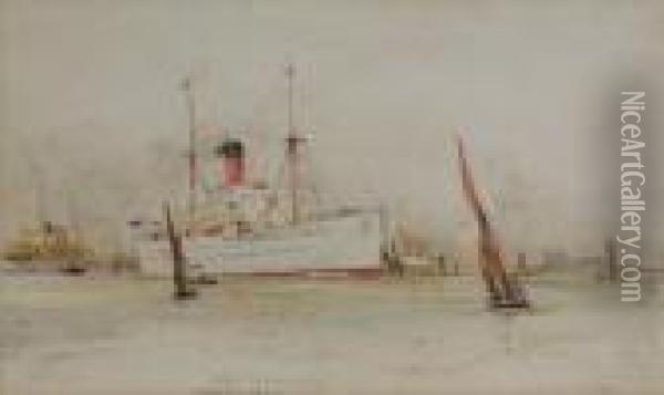 Garth Castle, Outward Bound And Other Vessels Oil Painting - Charles Edward Dixon