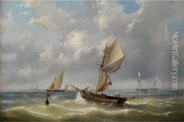 Segelschiffe Auf Bewegter See Oil Painting - Louis Verboeckhoven