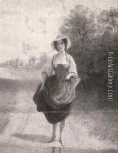 Barefoot Girl At A Ford Oil Painting - George (Sir) Harvey