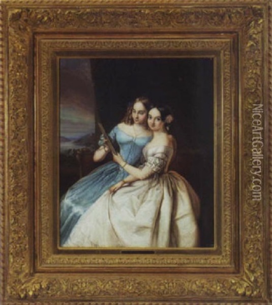 Portrait Of Two Young Ladies Oil Painting - Friedrich Remde