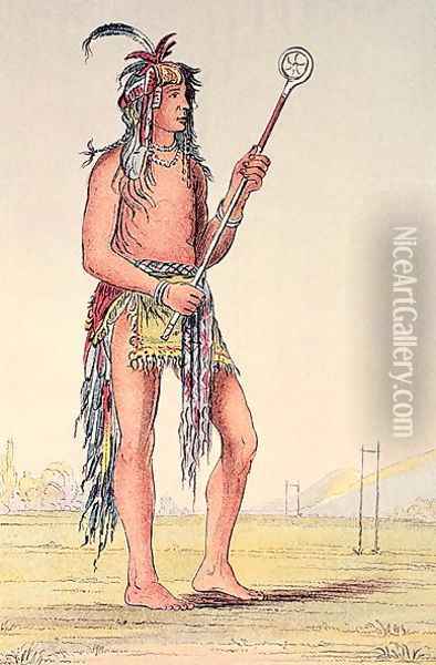 Sioux ball player Ah-No-Je-Nange, 'He who stands on both sides' Oil Painting - George Catlin