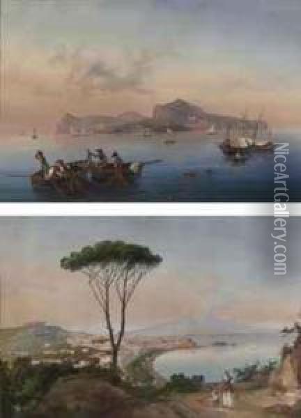 A View Of The Bay Of Naples Oil Painting - Gioacchino La Pira