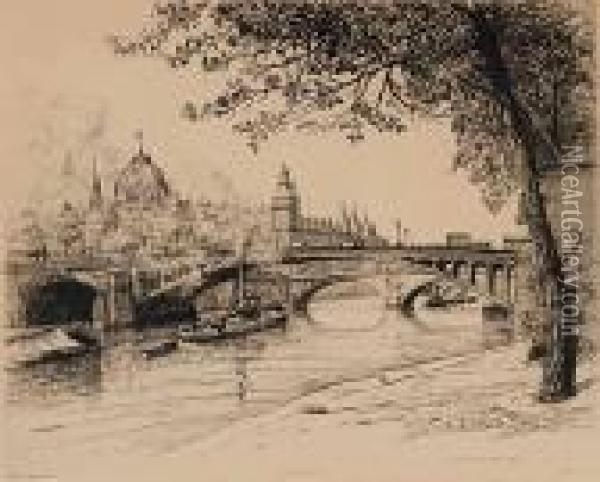 Le Pont Notre Dame, Paris Oil Painting - Caroline Helena Armington