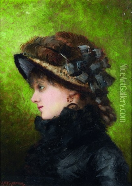 Portrait D'une Elegante Au Chapeau Oil Painting - Herman N. Hyneman