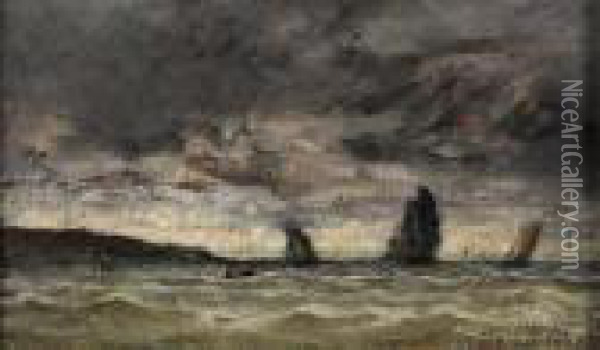 Barques Sous Voiles Ciel Orageux Oil Painting - Louis Timmermans