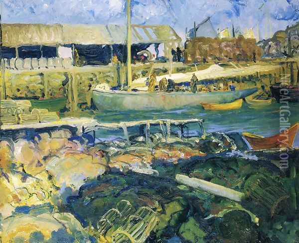 The Fish Wharf Matinicus Island Oil Painting - George Wesley Bellows