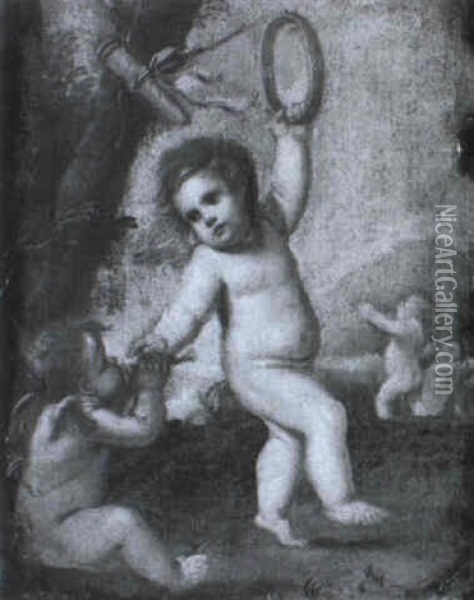 Cupid And Other Putti Playing In A Landscape Oil Painting - Pietro (Libertino) Liberi