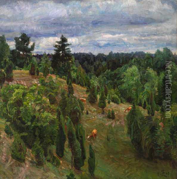 Gront Landskap Oil Painting - August Eiebakke