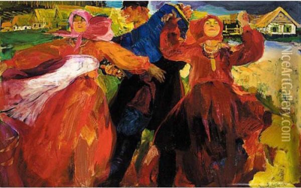 Dancing To The Accordian Oil Painting - Philippe Andreevitch Maliavine