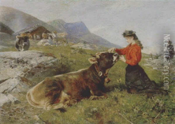 Sosta Al Pascolo Oil Painting - Paul Friedrich Meyerheim