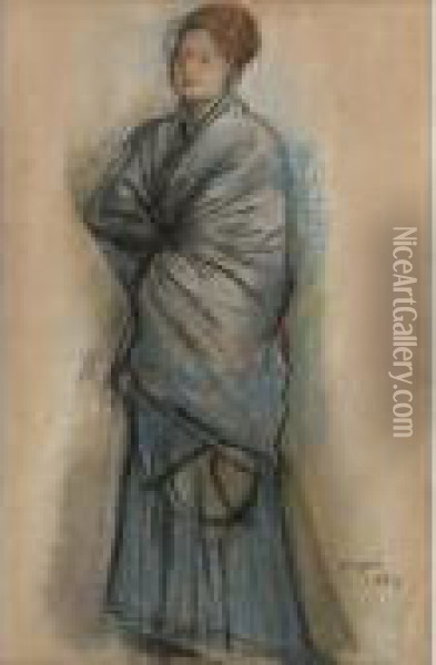 Femme En Bleu (portrait De Mlle. Helene Rouart) Oil Painting - Edgar Degas