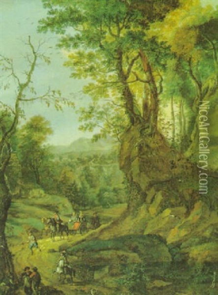 Reisende In Einer Gebirgigen Waldlandschaft Oil Painting - Franz de Paula Ferg