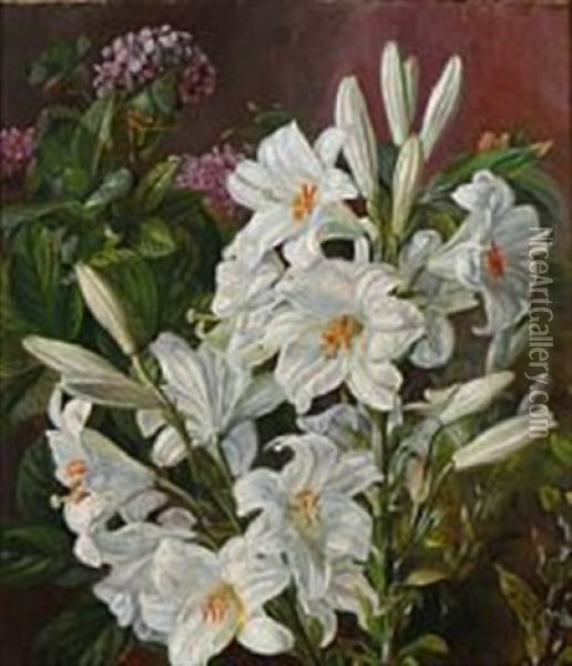 Flowering Lilies Oil Painting - Sophus Petersen