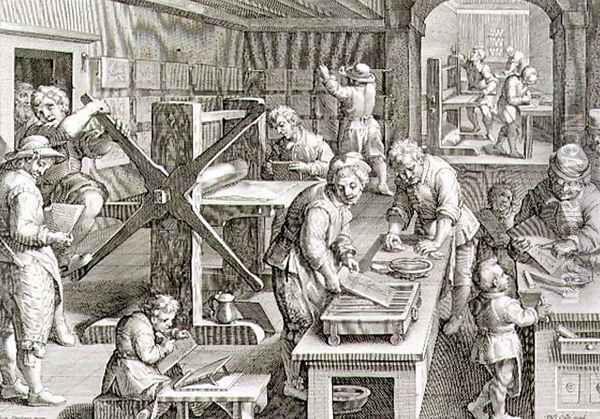 The Invention of Copper Engraving, plate 20 from Nova Reperta New Discoveries engraved by Philip Galle 1537-1612 c.1600 Oil Painting - Giovanni Stradano