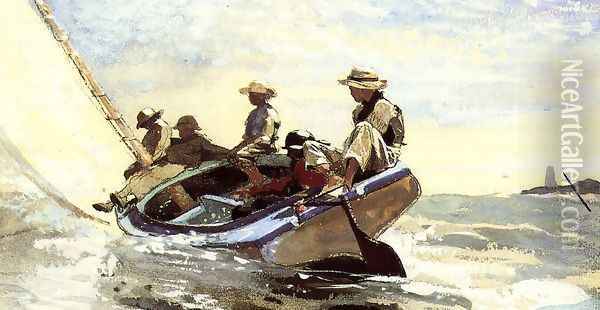Sailing the Catboat Oil Painting - Winslow Homer