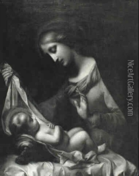 Madonna Adoring The Christ Child Oil Painting - Carlo Dolci