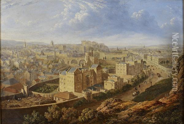 A View Of Edinburgh From Calton Hill Oil Painting - Robert Batty
