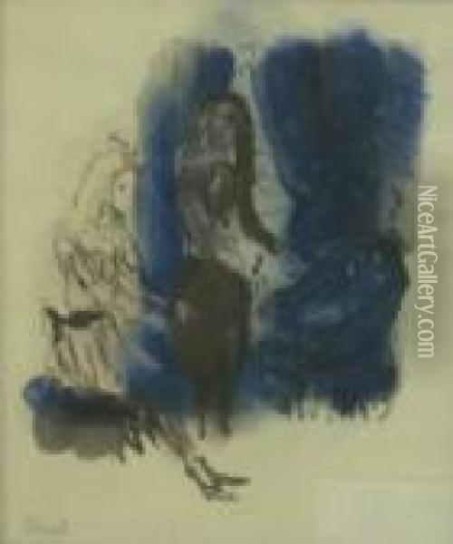 Autour De Colette, Le Fauteuil Bleu, Circa 1950 Oil Painting - Christian Berard