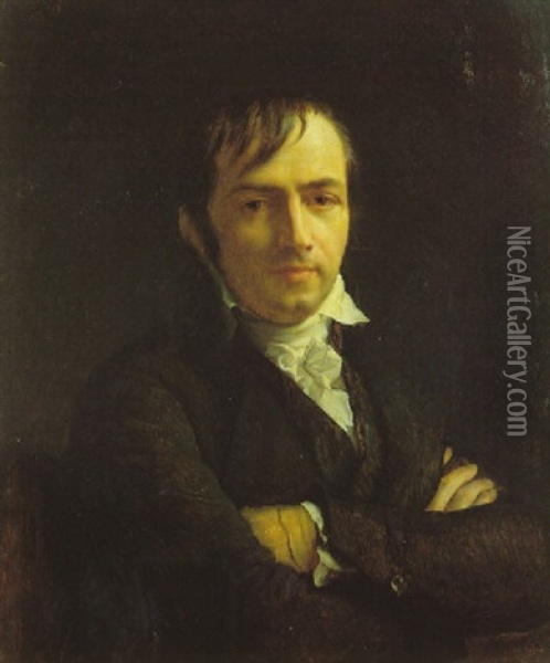 Portrait De Joachim Le Breton (1760-1819), Assis Et De      Buste, Les Bras Croises, En Manteau Vert, Cravate Blanche Oil Painting - Francois Pascal Simon Gerard