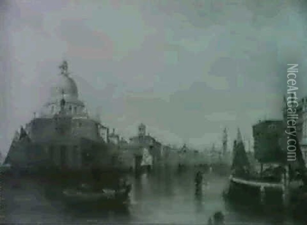 The Grand Canal, Venice & The Dogana, Venice Oil Painting - Alfred Pollentine